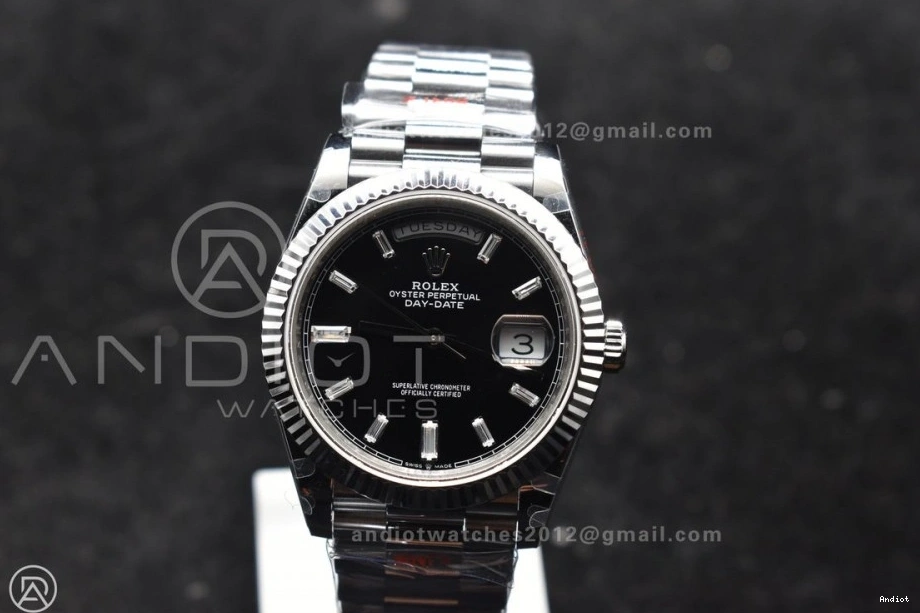 A2836 Weight Black 40 Crystal President DayDate On Gain Dial GMF Bracelet SS 1128